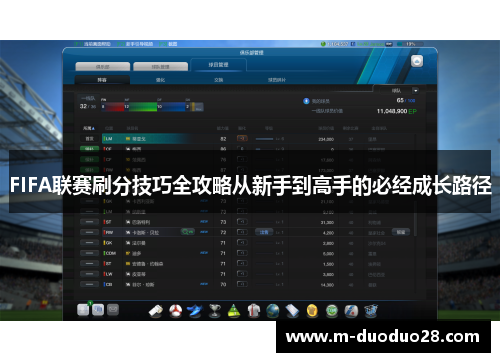 FIFA联赛刷分技巧全攻略从新手到高手的必经成长路径
