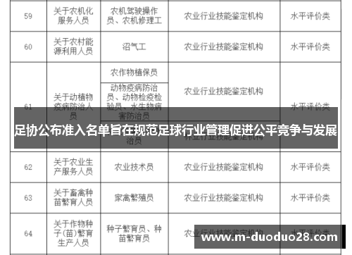 足协公布准入名单旨在规范足球行业管理促进公平竞争与发展